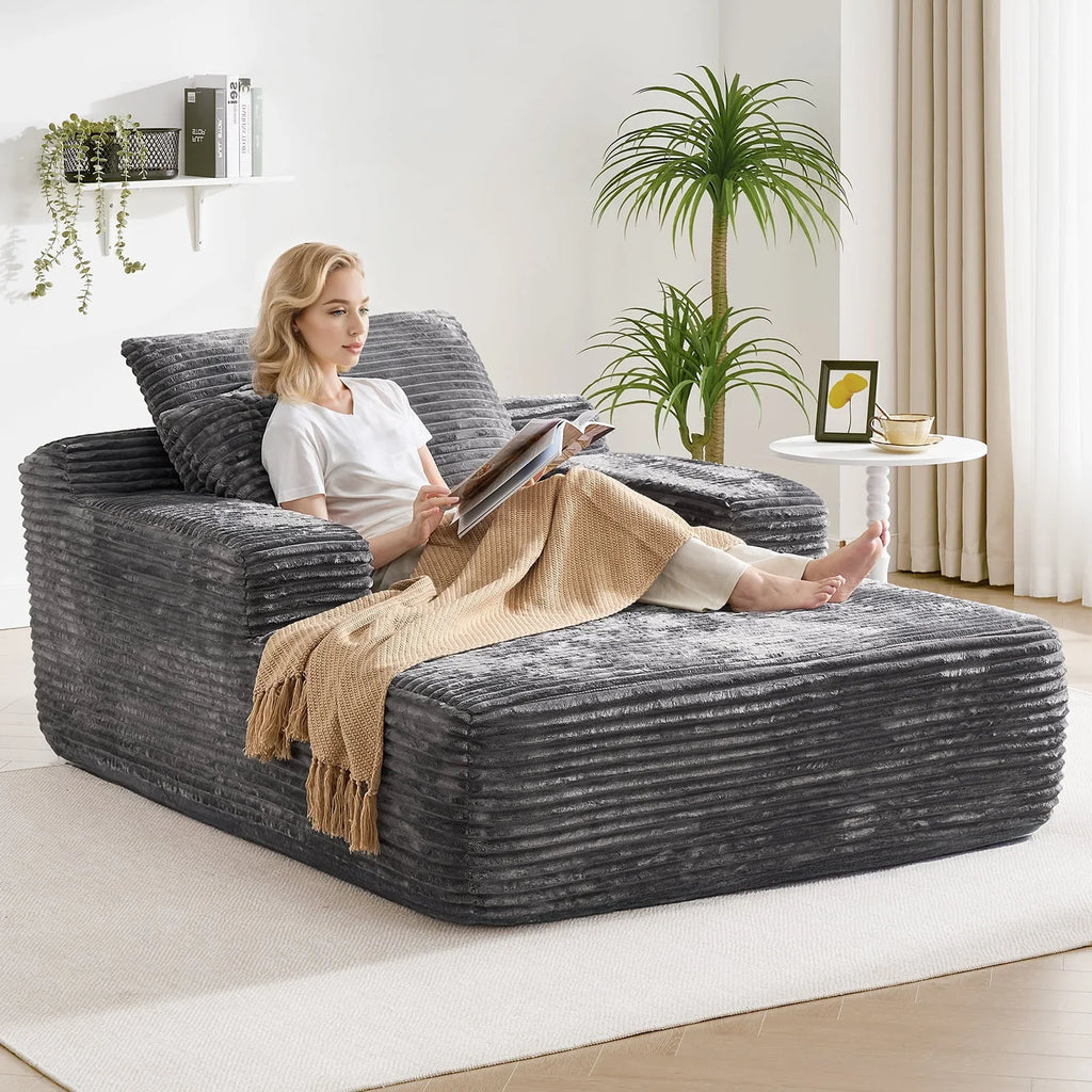2026 New65" Corduroy Cloud Sleeper Chaise Lounge Chair, No Assembly Sofa Bed with Pillows, Beige