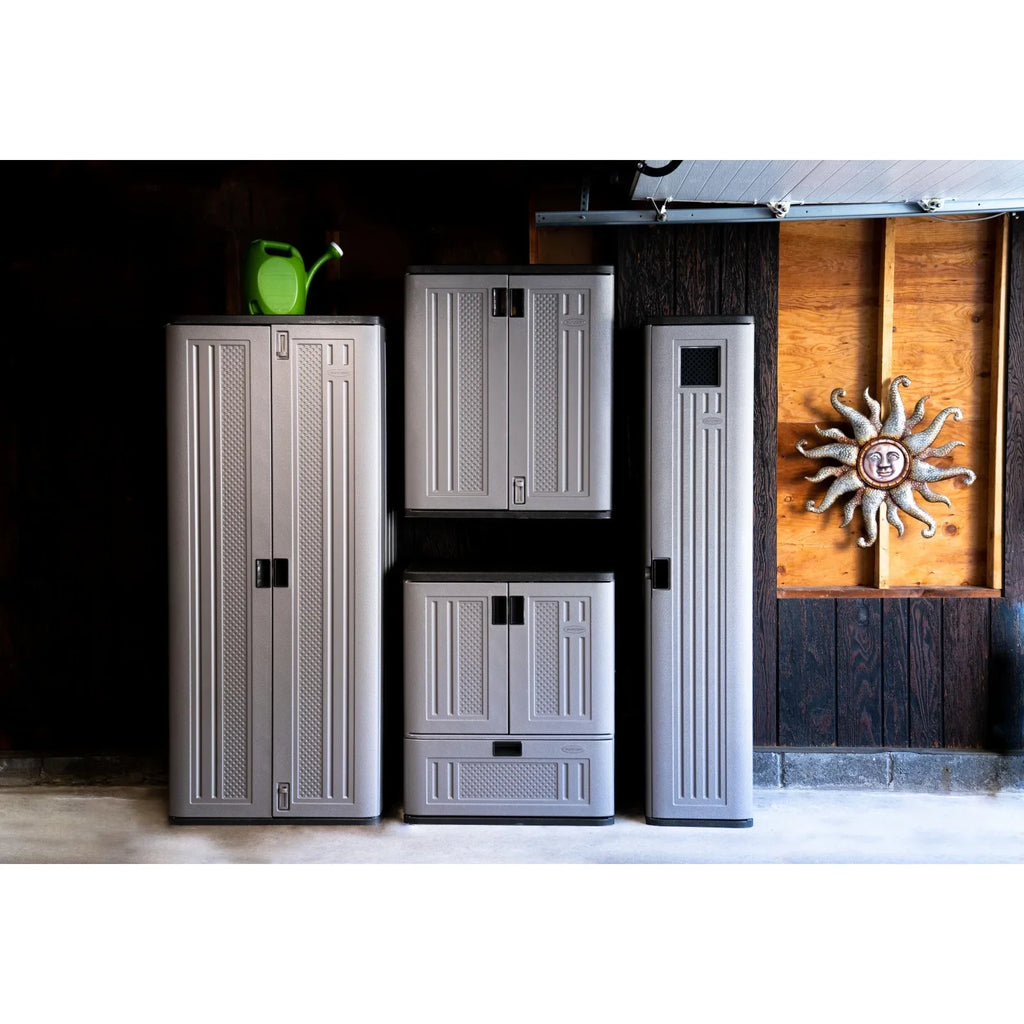 2026 NewSuncast Mega Tall Resin Outdoor Storage Cabinet with 3 Shelves, Platinum Metallic
