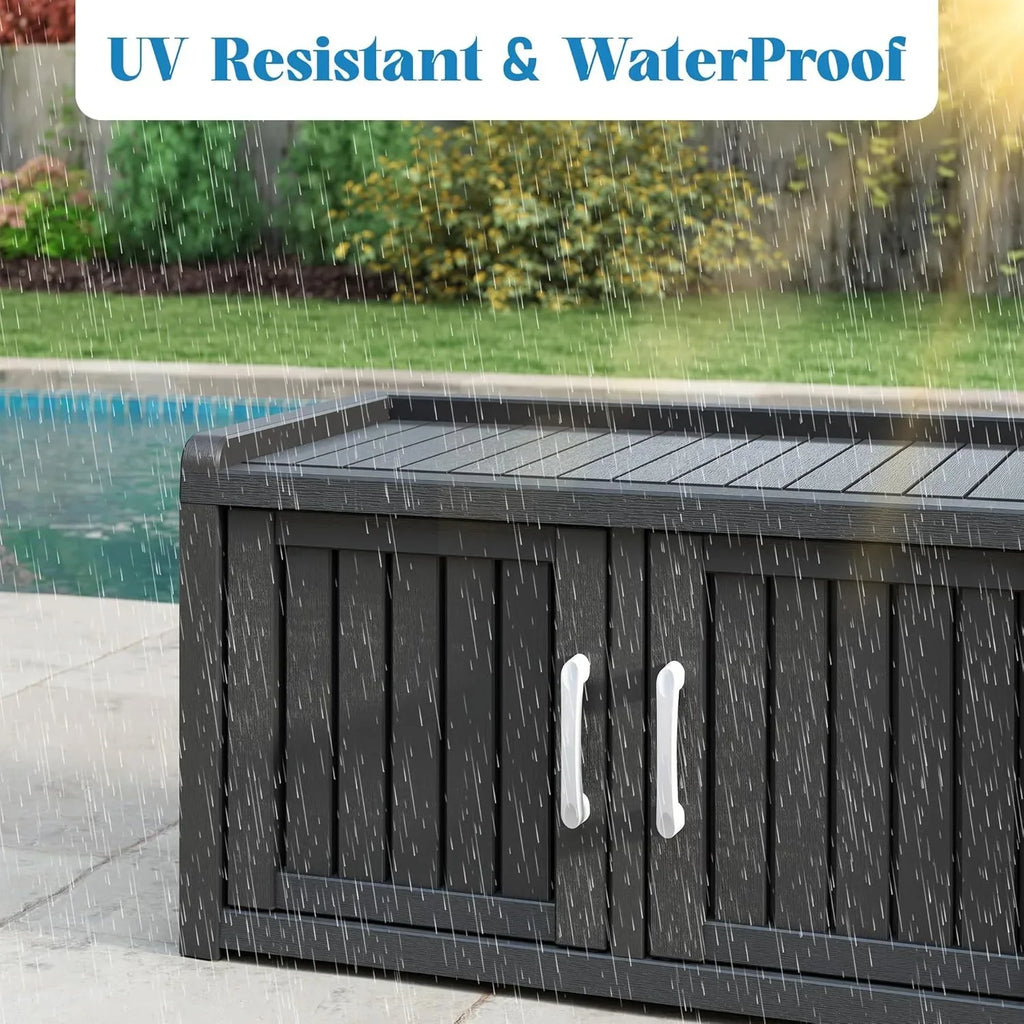 2026 NewKAMABOKO Outdoor Shoe Storage Cabinet, Waterproof UV-Resistant Entryway Storage Bench Indoor Outdoor with 2 Barn Doors, Adjustable Shelves for Entryway, Bedroom, Hallway,Living Room(Black)