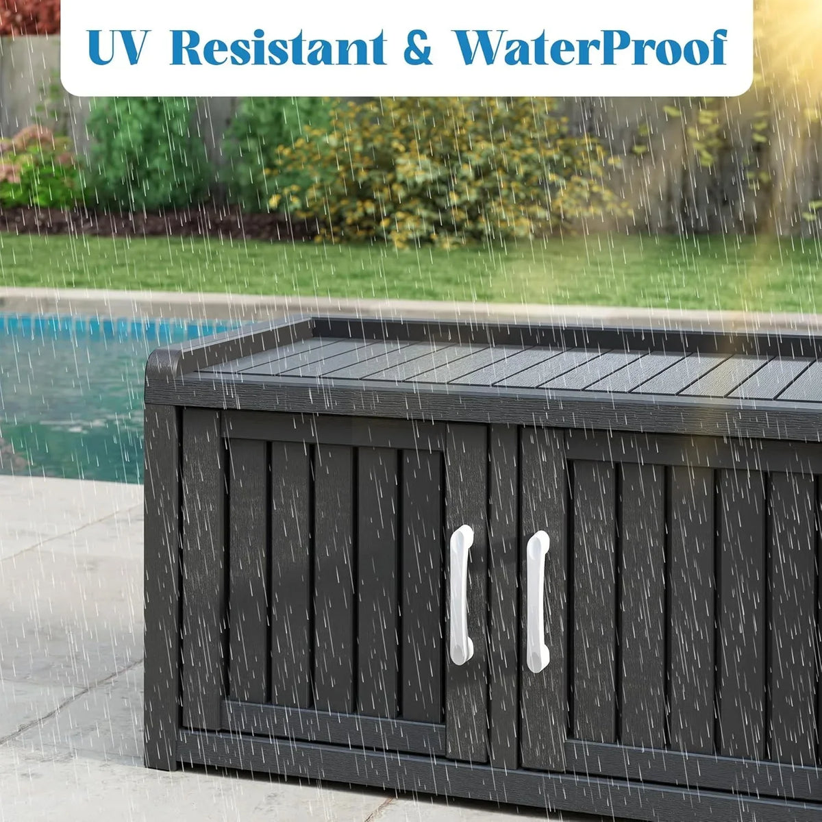 2026 NewKAMABOKO Outdoor Shoe Storage Cabinet, Waterproof UV-Resistant Entryway Storage Bench Indoor Outdoor with 2 Barn Doors, Adjustable Shelves for Entryway, Bedroom, Hallway,Living Room(Black)