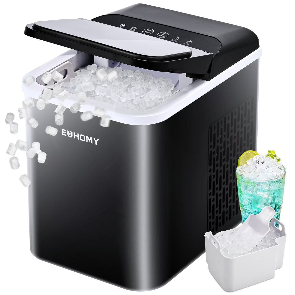 2026 NewEUHOMY 35lbs/24H Nugget Ice Maker Countertop, Pebble Ice Maker Machine with Auto-Cleaning, Black