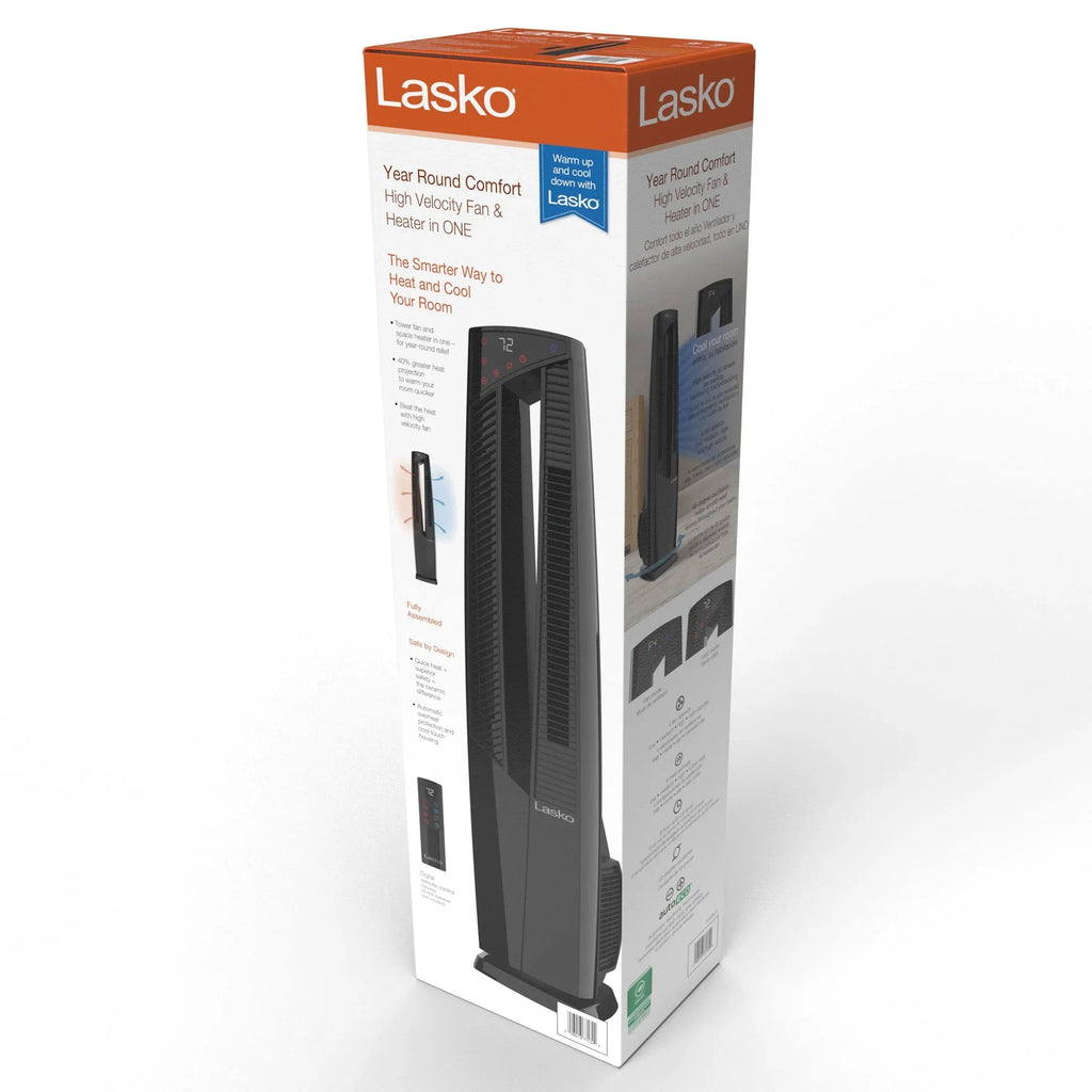 2026 NewLasko 38" Duo Comfort High Velocity Fan and Electric Ceramic Space Heater, Remote, Black, FHV801