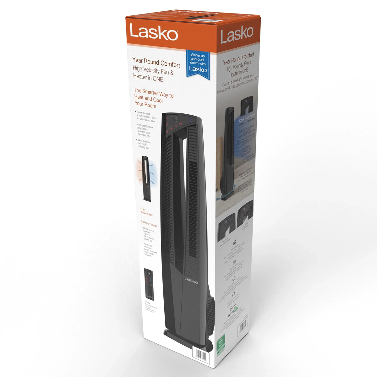 2026 NewLasko 38" Duo Comfort High Velocity Fan and Electric Ceramic Space Heater, Remote, Black, FHV801