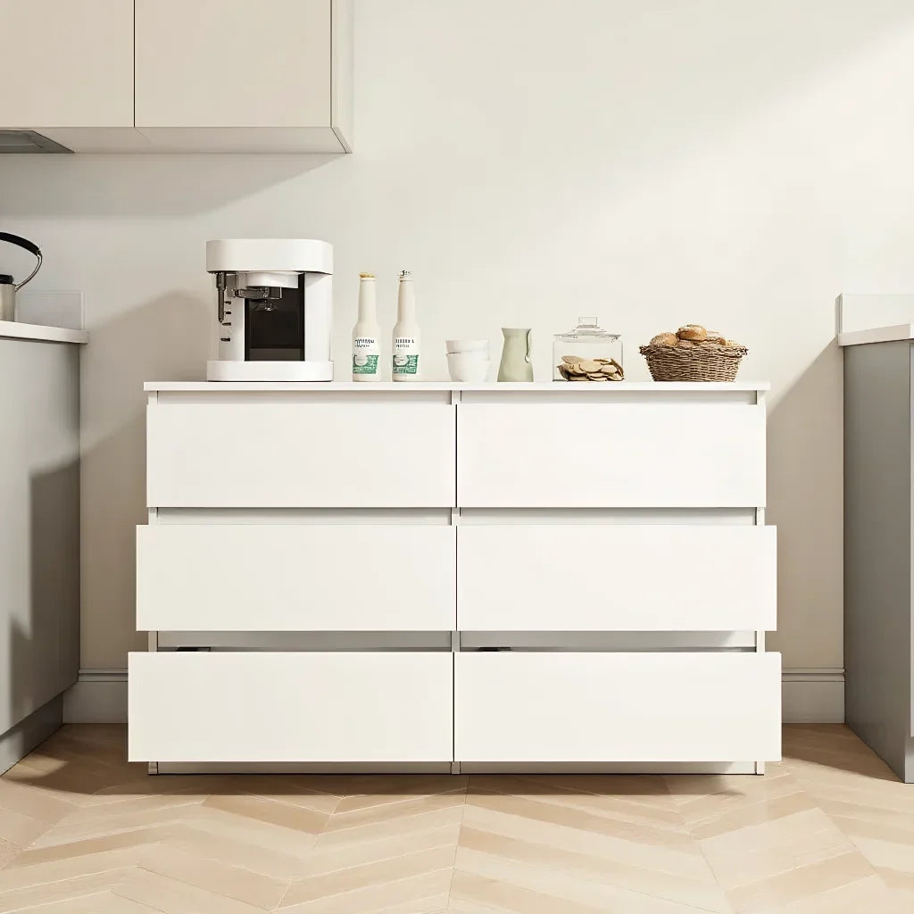 2026 NewKadyn Modern 6 Drawer Dresser Wood Cabinet,Dresser for Bedroom, Kitchen Storage Cabinet with Drawers, Chest of Drawers(Black)