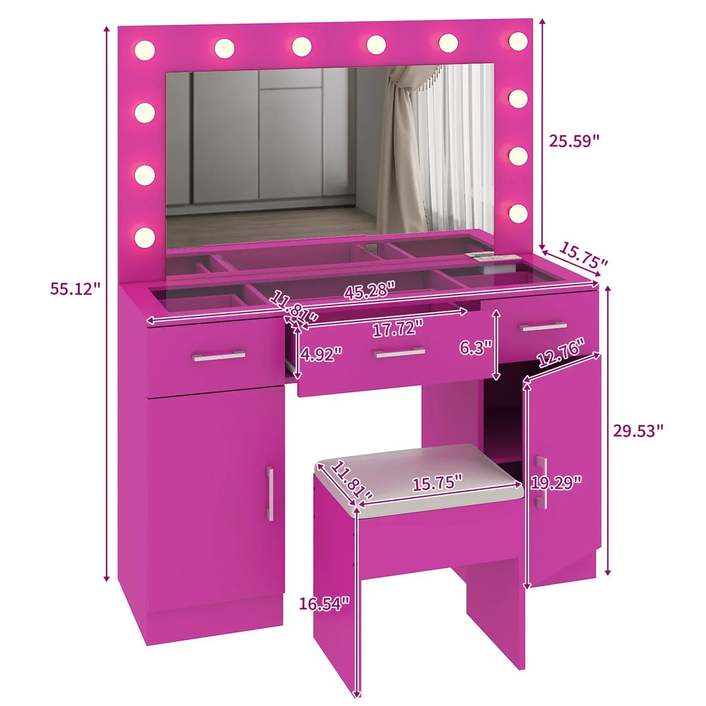 2026 NewKtaxon Large Makeup Vanity, Vanity Table Set w/ Visible Glass Top w/ Charging Station, White