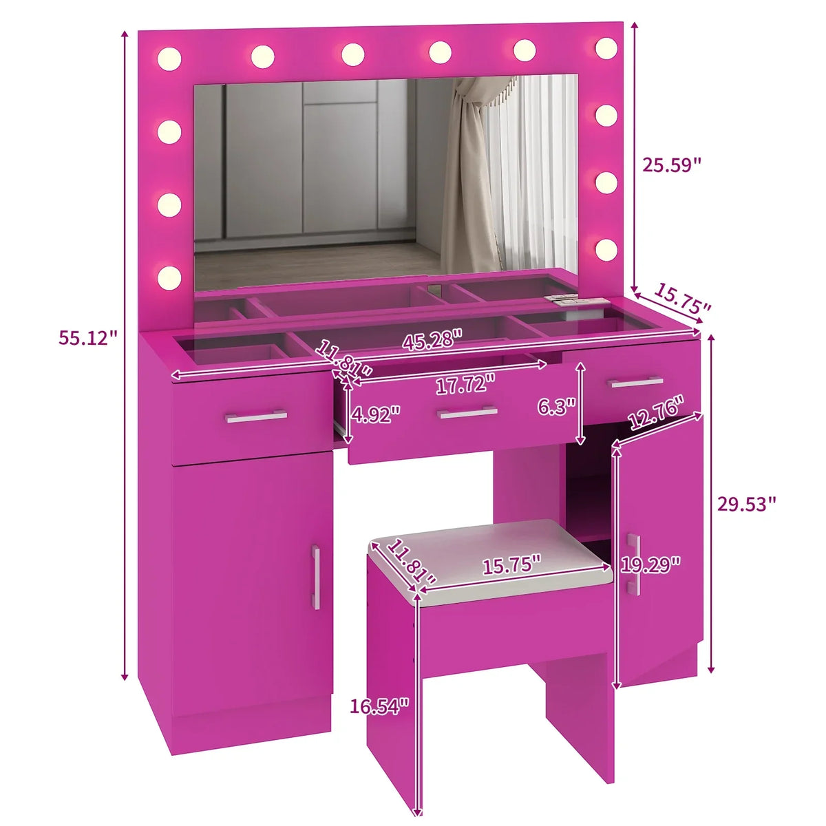 2026 NewKtaxon Large Makeup Vanity, Vanity Table Set w/ Visible Glass Top w/ Charging Station, White