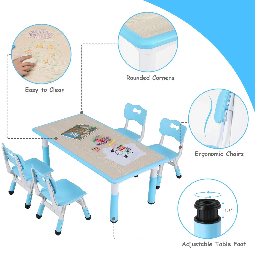 2026 NewLAZY BUDDY Kids Table and 4 Chairs Set, Height Adjustable Toddler Desk with Graffiti Desktop, Kids Activity Table Set for Daycare, Home