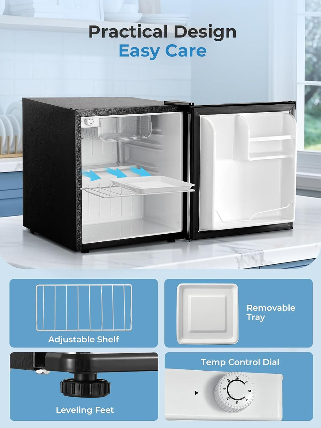 2026 Mininevera FOHERE de 46 litros, pequeña, con sistema de refrigeración de 7 etapas, de bajo consumo, súper silenciosa, puerta reversible y patas ajustables, ideal para hoteles, oficinas y apartamentos pequeños, color negro.