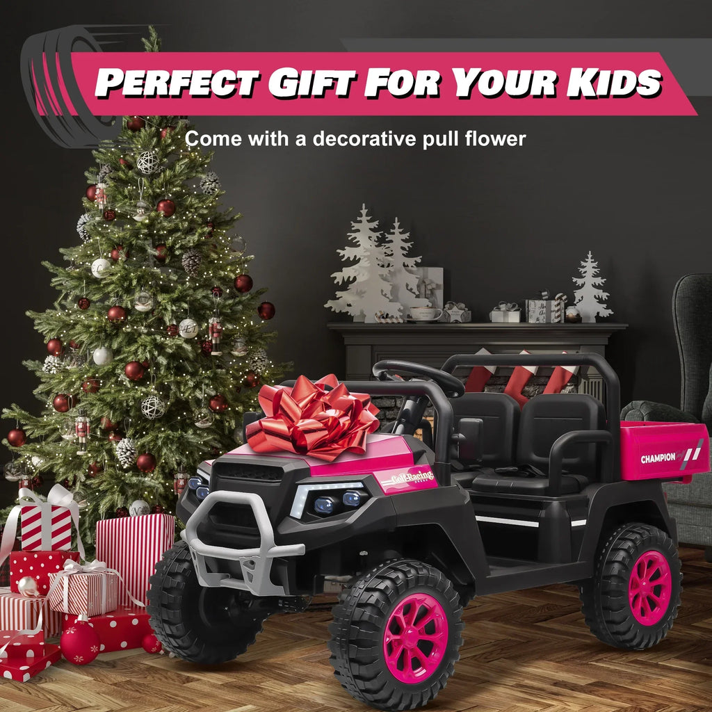 2026 NewJoyracer 4WD 24 Volt Ride on Toys UTV with 2 Seater & Remote Control, Kids Electric Golf Cart w/ 4x200W Power Motors, Tiltable Trailer & Shovel, 4 Wheels Spring Suspension, Bluetooth USB Music, Black