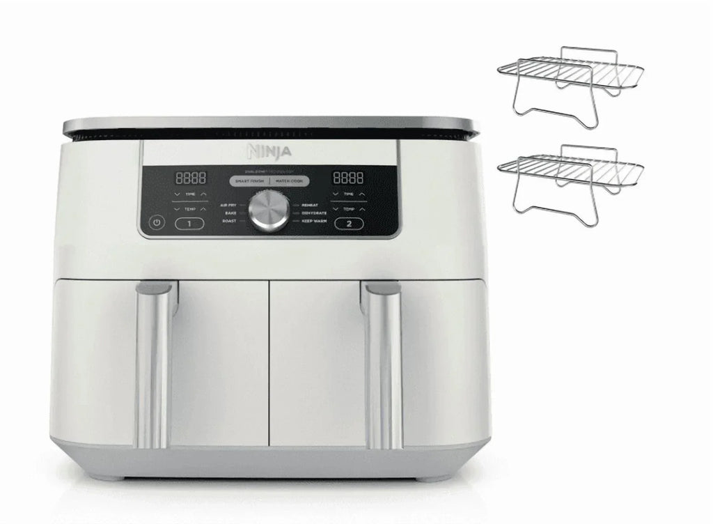 2026 NewNinja Foodi 6-in-1, 8 Quart 2-Basket Air Fryer with DualZone Technology -White