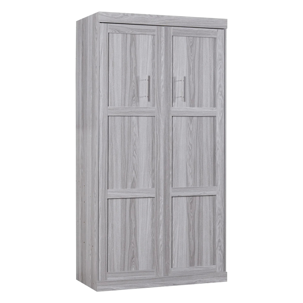 2026 NewEuroco Pine Wood Twin Size Murphy Bed, Convertible Wall Bed into A Cabinet, Gray