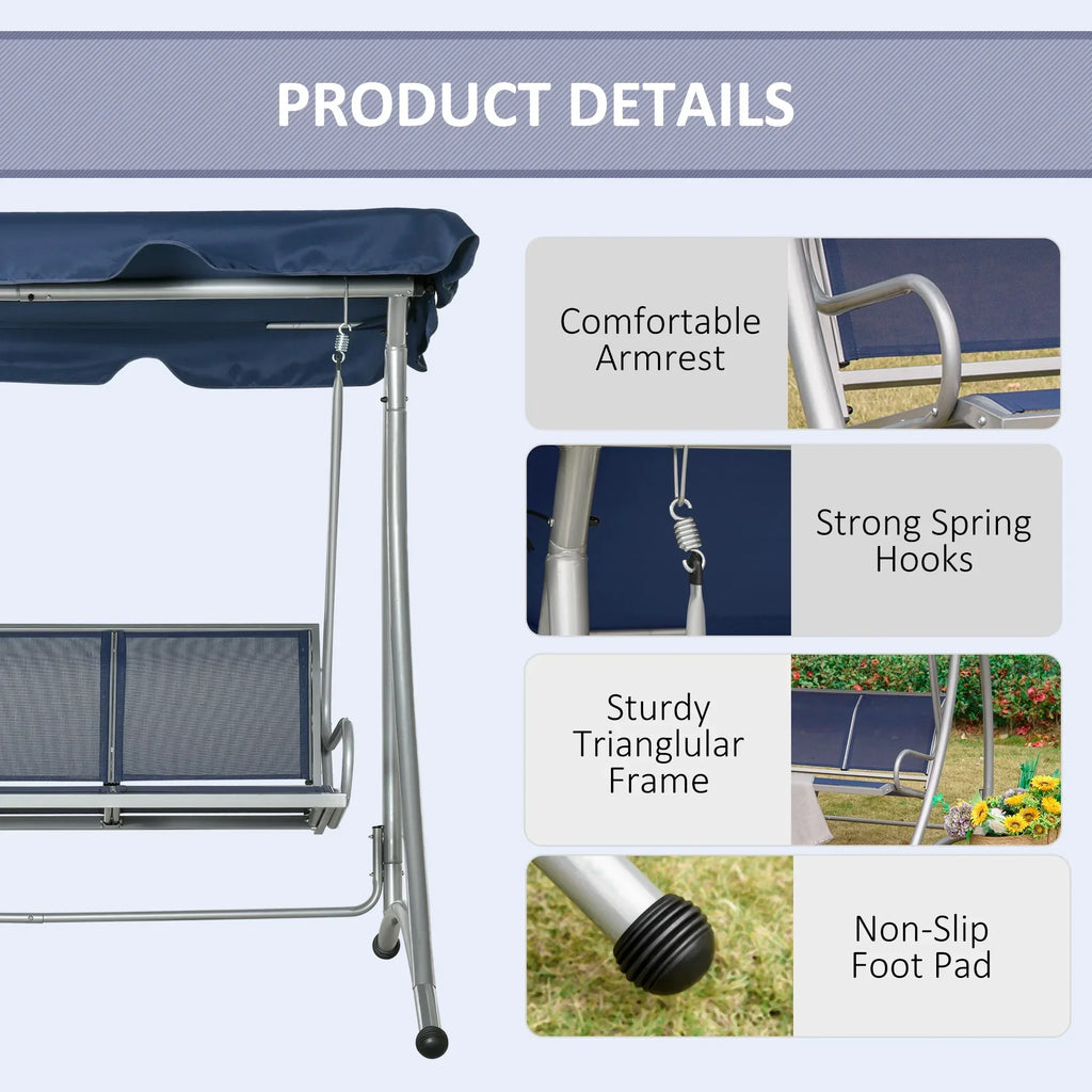 2026 NewOutsunny 3 Person Patio Swing Seats, Porch Swing with Stand & Adjustable Canopy, Heavy Duty Outdoor Swing Chair Bench for Adults, Black