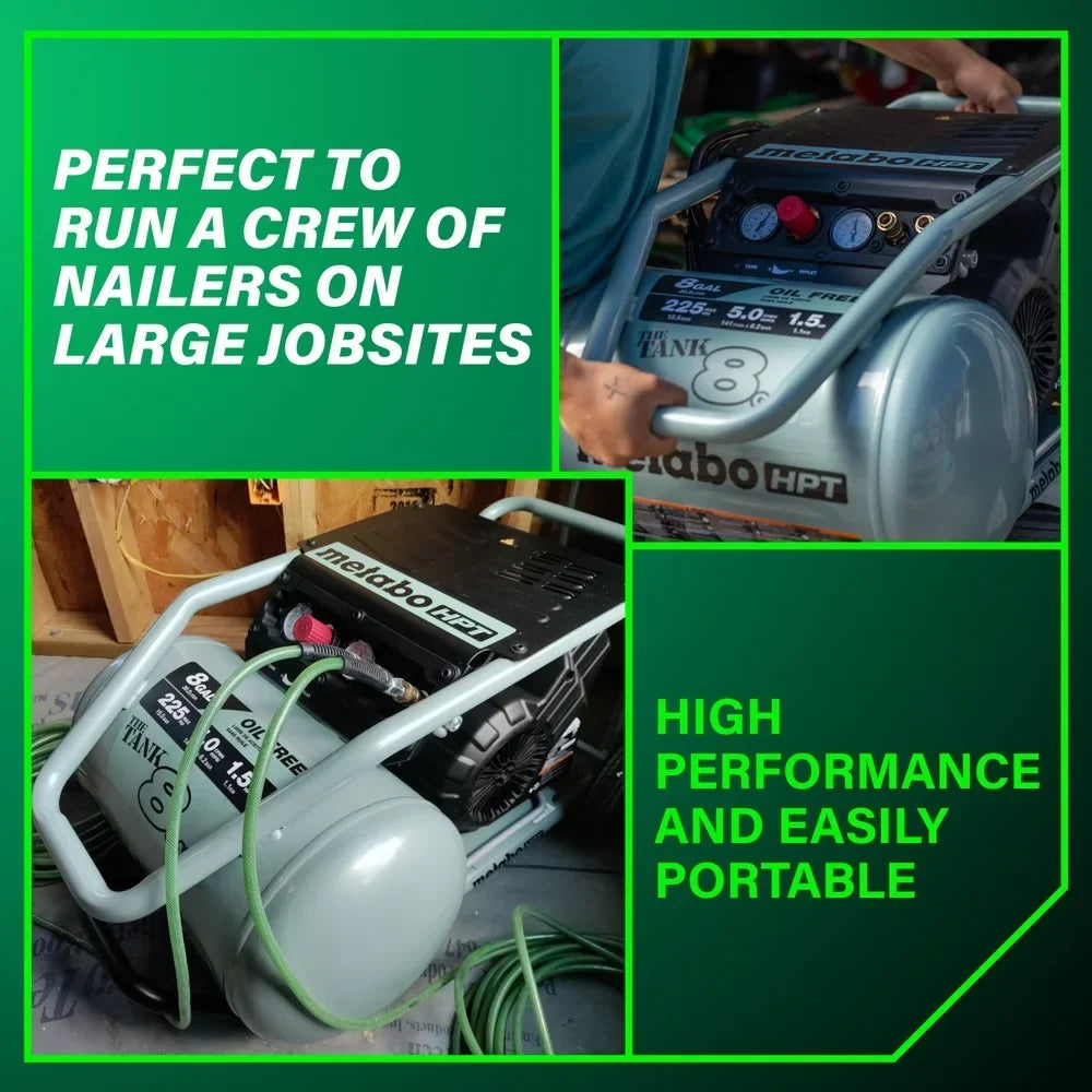 2026 NewMetabo HPT Air Compressor, THE TANK, 8-Gallon Trolley Air Compressor, 225 PSI, Versatile for Use with Framing, Siding, Finish, or Roofing Nailers, Easy Mobility with Rubber Tires, EC1315S