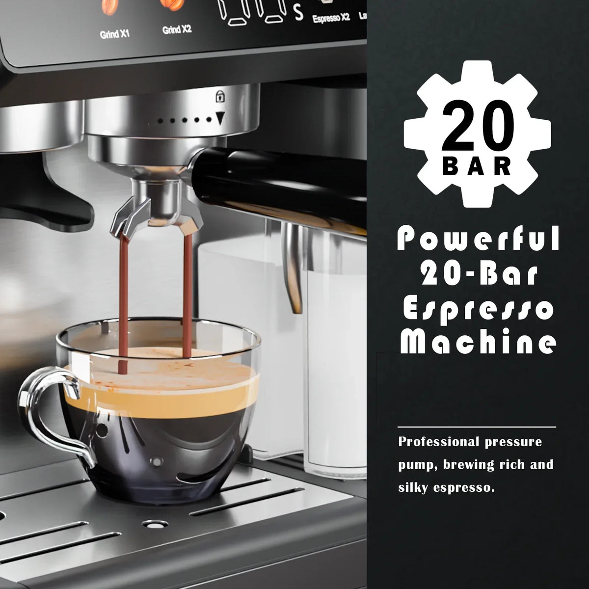 2026 NewBluebow All-in-One Espresso Machine with Grinder, 20-Bar Automatic Coffee Maker, Built-in Milk Frother for Latte & Cappuccino, Single/Double Shot