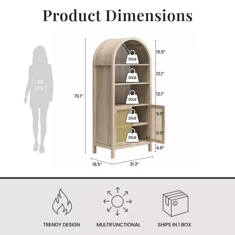 2026 GDFStudio Jackson Armario de almacenamiento moderno arqueado de 70" con 2 puertas