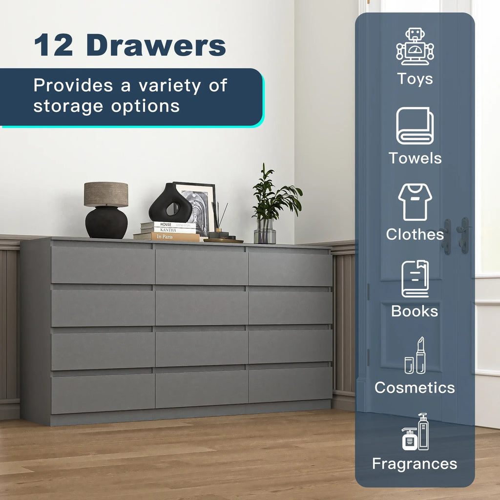 2026 NewResenkos Modern Mid Century 6 Drawer Wide Dressers Chests for Bedroom, Chest of Drawer Organizer Grey