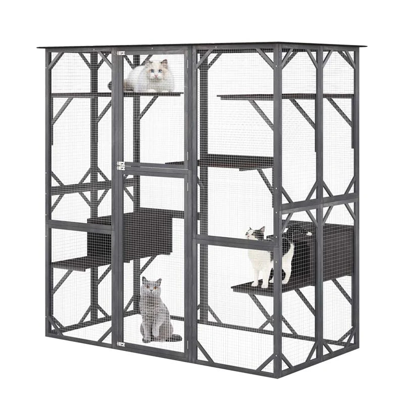 2026 Casa para gatos grande de 180 cm de altura, recinto exterior para gatos, caseta para gatos con acceso directo, jaula de madera para gatos con 7 plataformas.