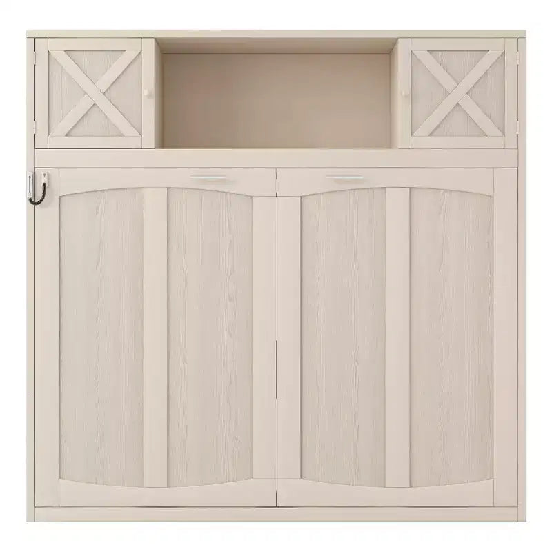 2026 Cama abatible tamaño Full con armarios de almacenamiento y estructura de madera, beige