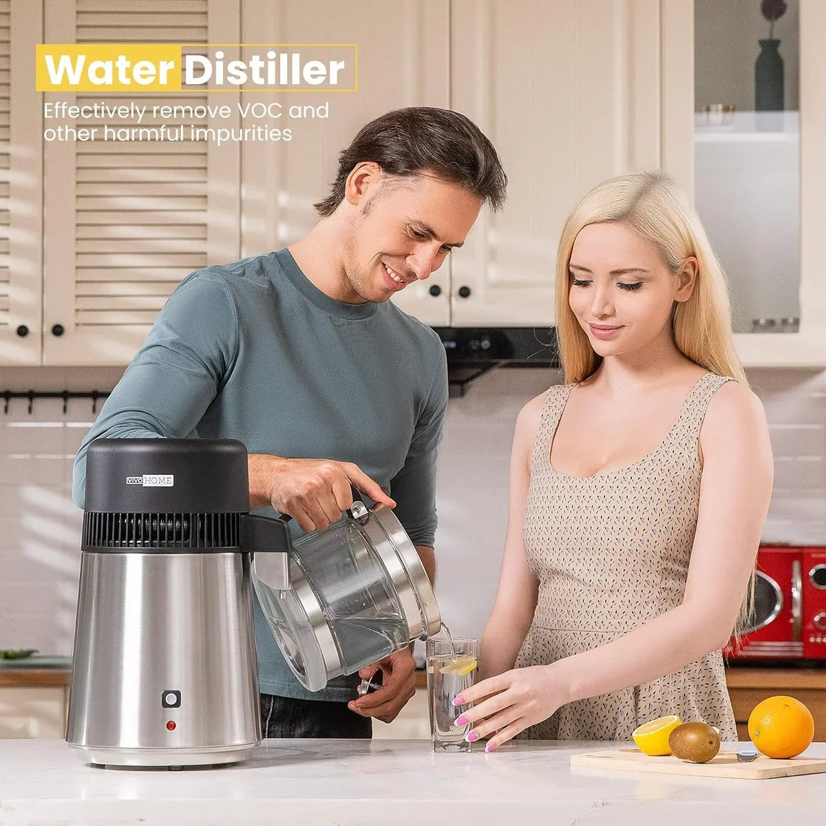 2026 NewSPECSTAR Water Distiller Countertop 1.1 Gallon/4L 304 Stainless Steel Distilled Water Machine with Smart Switch Purifier Filter for Home Office