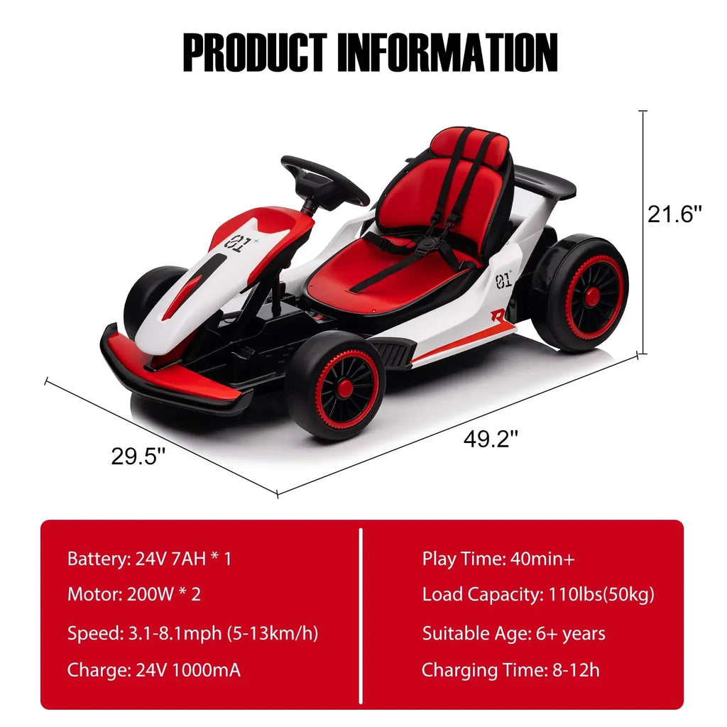 2026 New24V Drift Kart with 2X150W Strong Motor, 7AH Big Battery, Electric Pedals, Electric Go Kart Outdoor Race Toy