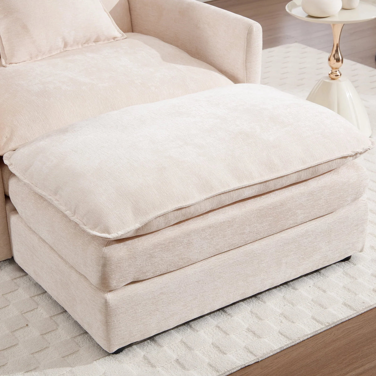 2026 NewMuumblus Oversized Lounge Chair with Ottoman, Cloud Accent Armchair for Living Room, Beige Chenille