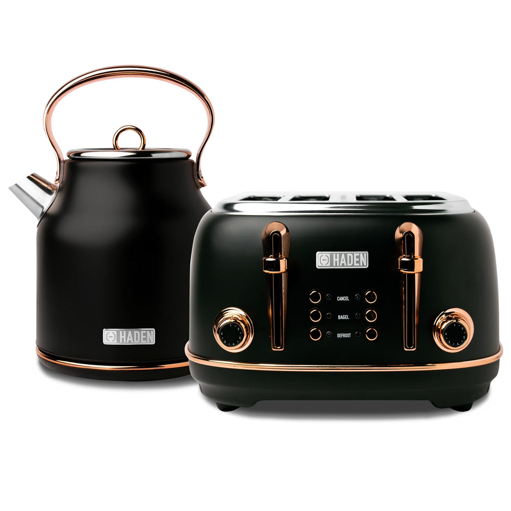 2026 NewHaden Heritage 1500 1.7 Electric Kettle, Matte Black Finish with Copper Accents