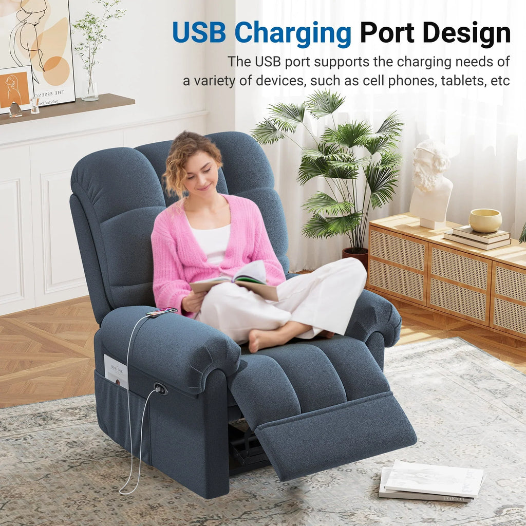 2026 NewPower Recliner Chair,Electric Recline Sofa Chair for Adults with USB Port,Comfy Teddy Fleece Adjustable Cloud Sofa,Tool-Free Setup,Beige White