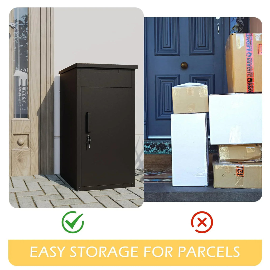 2026 NewAECOJOY Package Delivery Boxes for Outside Parcel Drop Box Outdoor Storage Box Wall Mounted Express Mail Package Delivery Box 17" x 16" x 38.3" Black