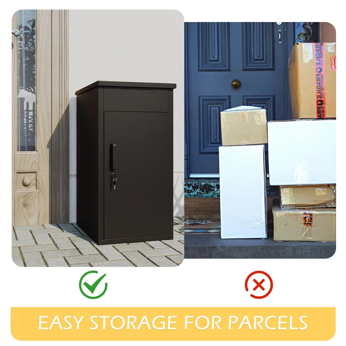 2026 NewAECOJOY Package Delivery Boxes for Outside Parcel Drop Box Outdoor Storage Box Wall Mounted Express Mail Package Delivery Box 17" x 16" x 38.3" Black