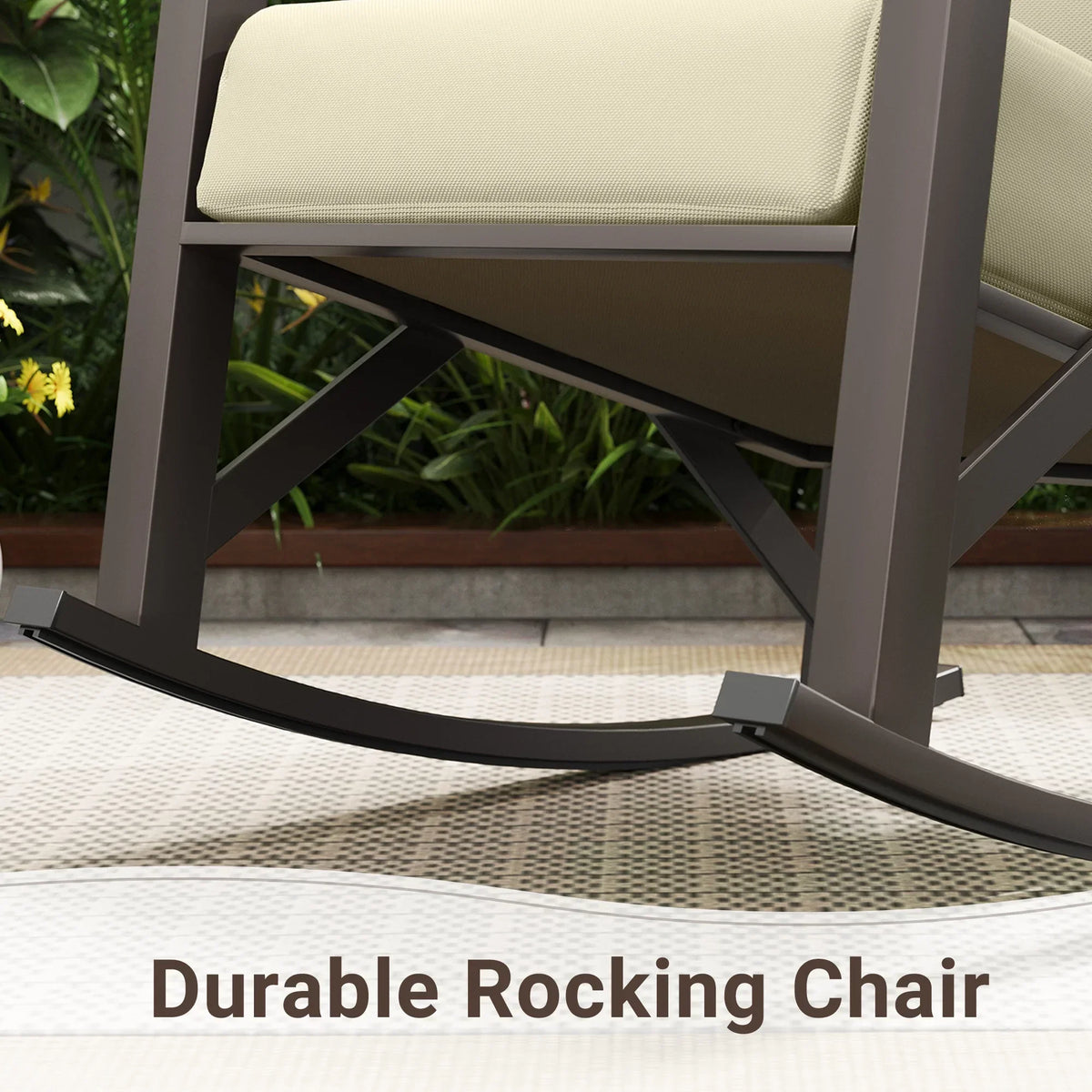 2026 NewMRUAKA Rocking Chair Bistro Set,3 Piece Outdoor Patio Furniture Set with 2 Rockers and 1 Metal Coffee Table with Thick Cushions for Porch,Backyard,Poolside,Beige