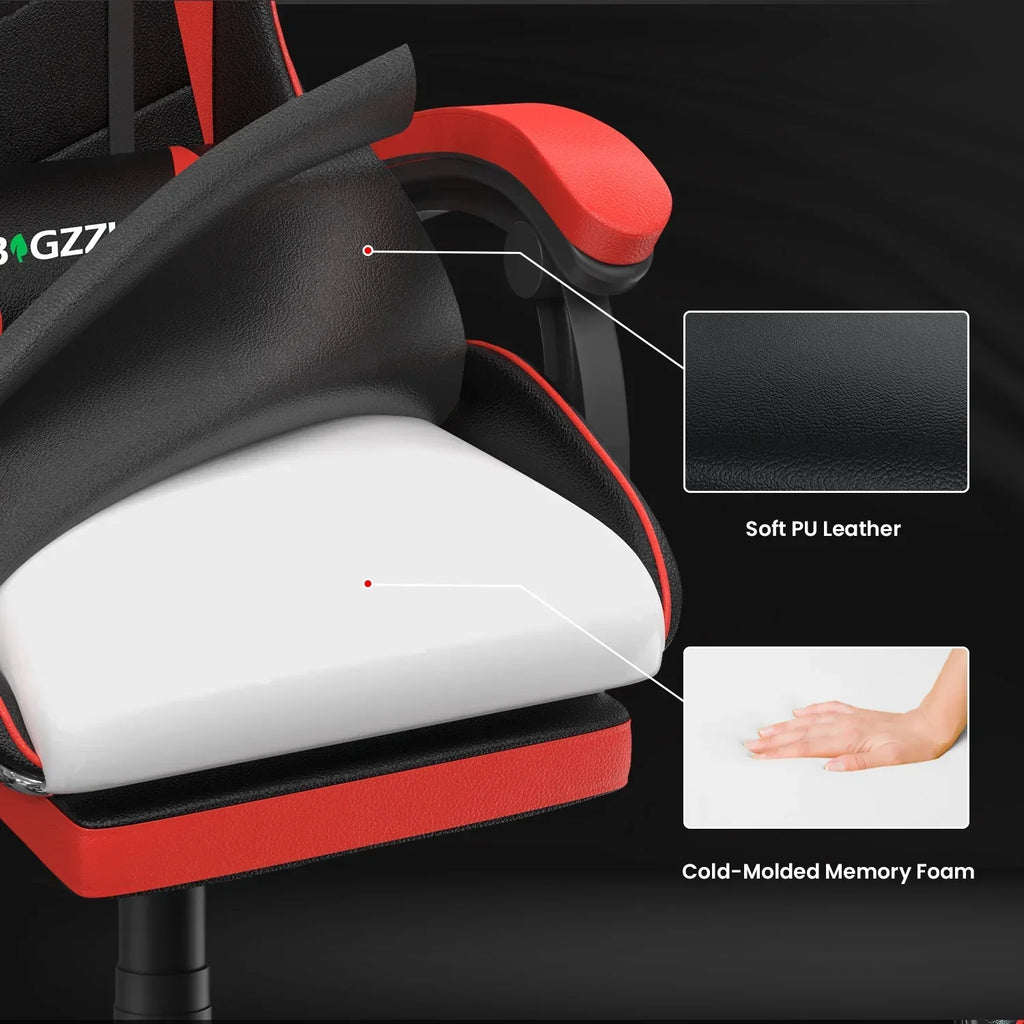 2026 NewBigzzia Gaming Chair Office Chair, Ergonomic Game Chair with Height Adjustable Headrest and Lumbar Support for Adults Teens, Black & White