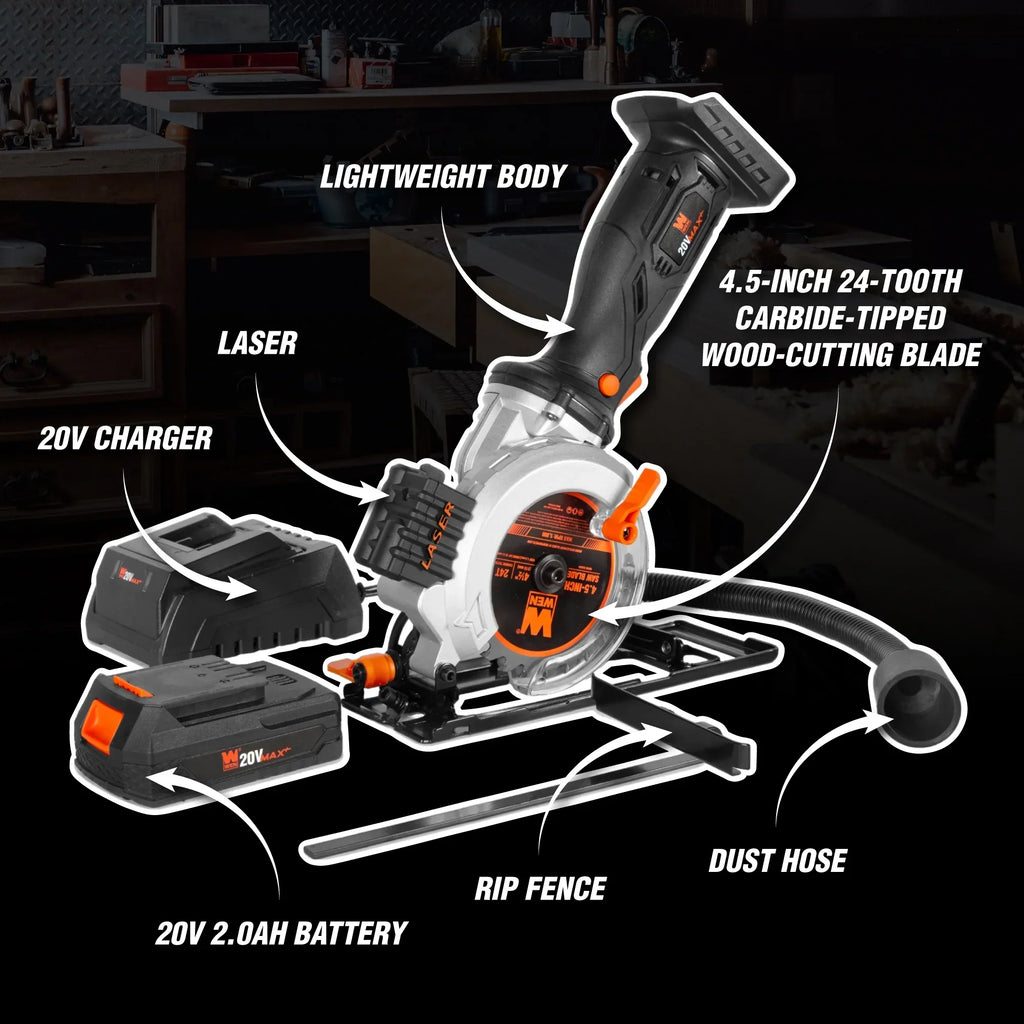2026 NewWEN 20V Max 4-1/2-Inch Cordless Mini Circular Saw with 2.0Ah Battery and Charger