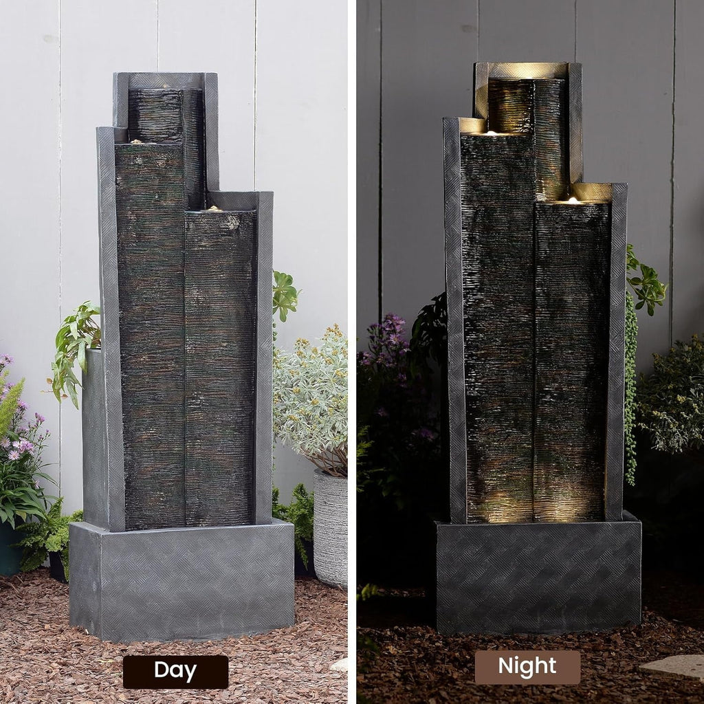 2026 NewOutdoor Modern Waterfall Fountain Water Fall Fountains with LED Lights for Garden, Patio, Backyard, Deck, Porch and Home Decor