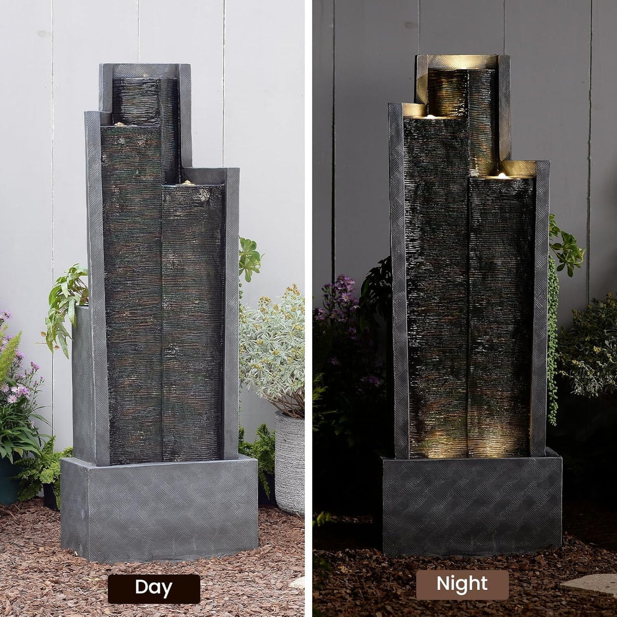 2026 NewOutdoor Modern Waterfall Fountain Water Fall Fountains with LED Lights for Garden, Patio, Backyard, Deck, Porch and Home Decor