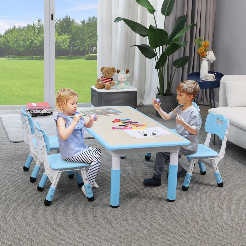 2026 NewLAZY BUDDY Kids Table and 4 Chairs Set, Height Adjustable Toddler Desk with Graffiti Desktop, Kids Activity Table Set for Daycare, Home