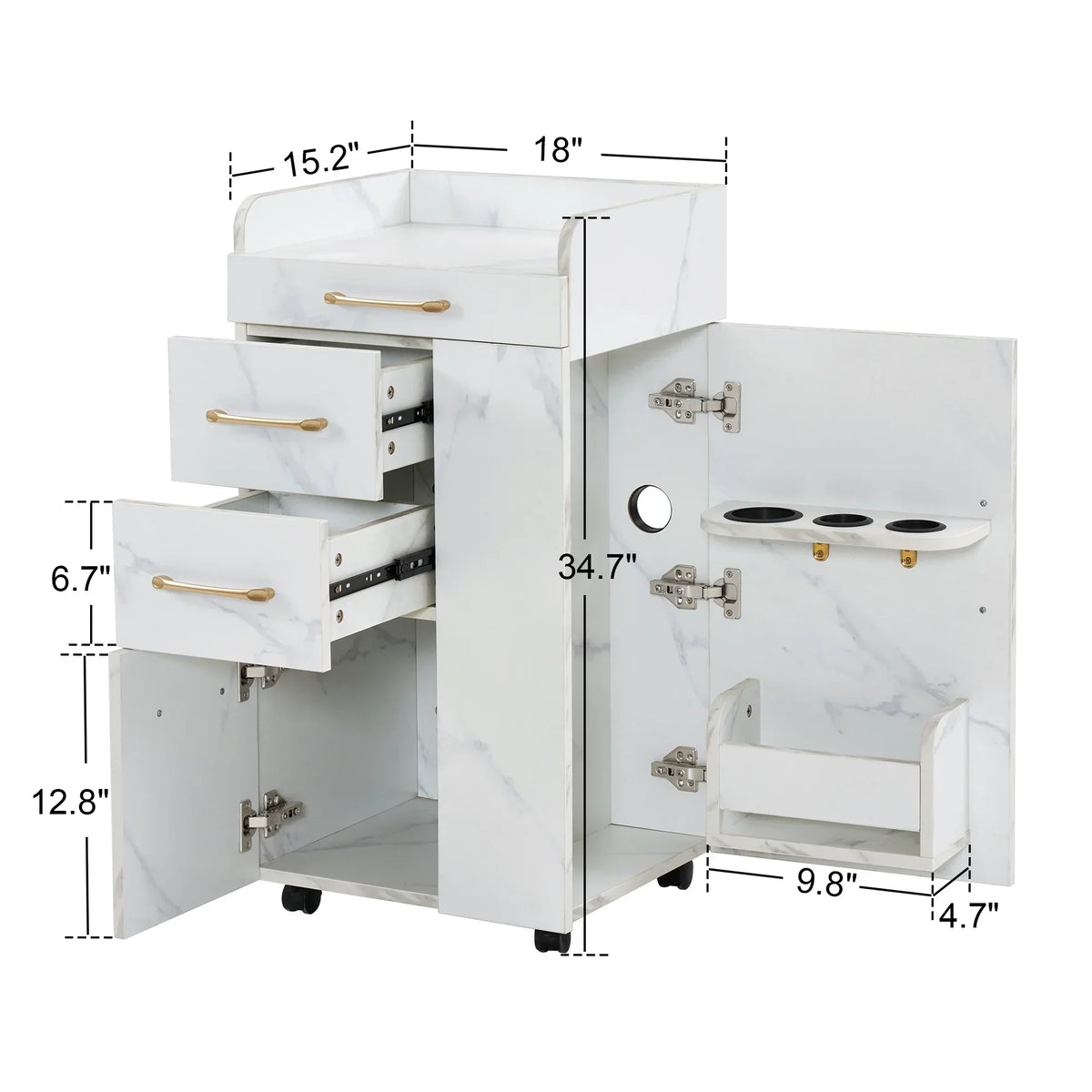 2026 NewBarberPub Salon Trolley, Hair Styling Rolling Utility Cart with Storage Drawer