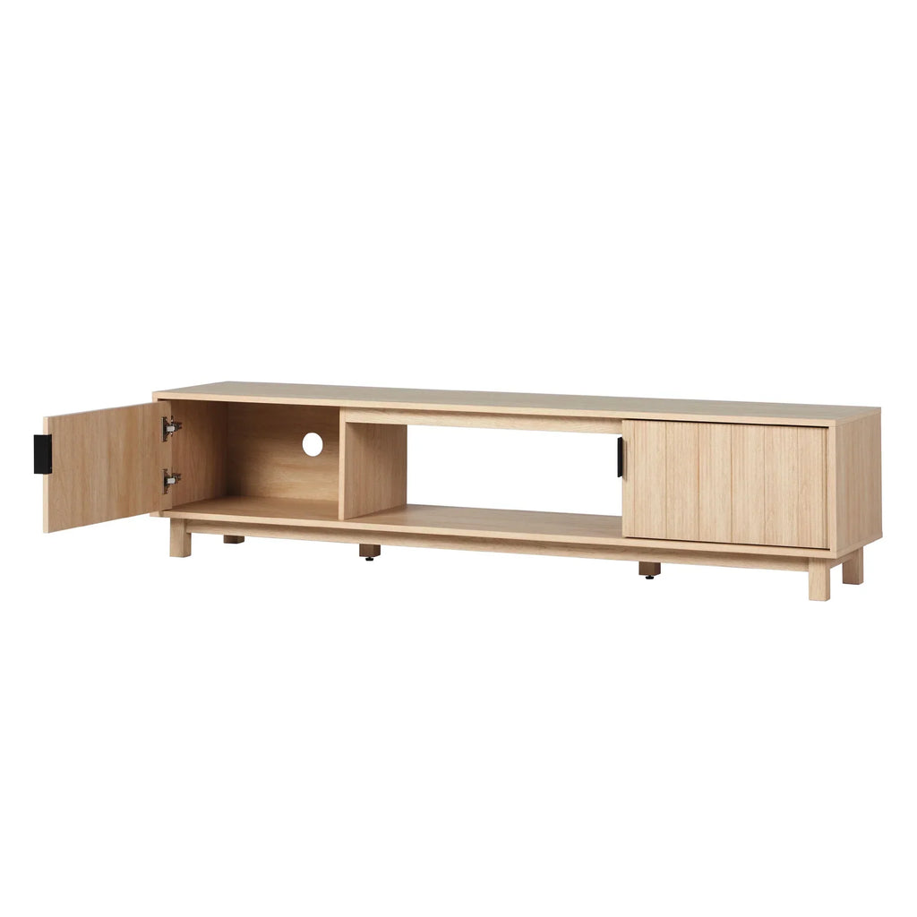 2026 NewWalker Edison Mid-Century Modern Reeded 2-Door TV Stand for TVs up to 80", Coastal Oak