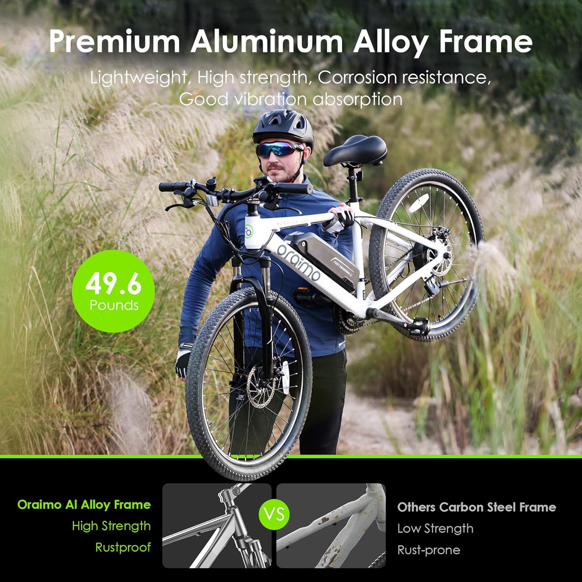 2026 Bicicleta eléctrica todoterreno para adultos Oraimo Monster 100 – Motor BAFANG 350W (pico 500W)