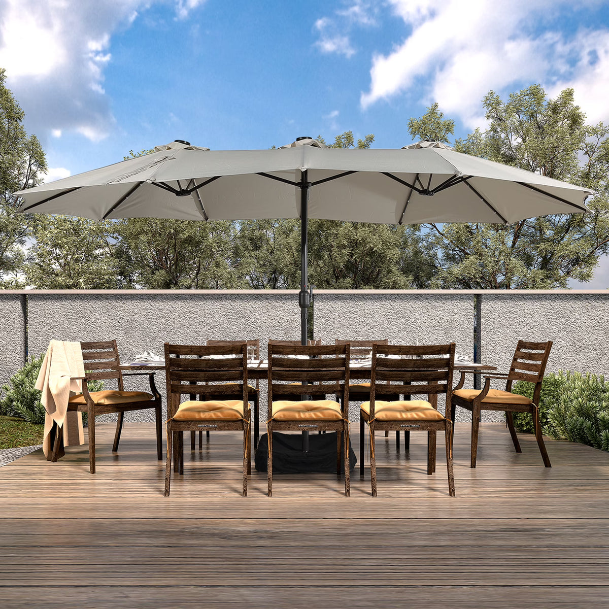 2026 NewMondawe 15ft Patio Umbrella Rectangular Outdoor Market Umbrella with Base and LED Lights Beige