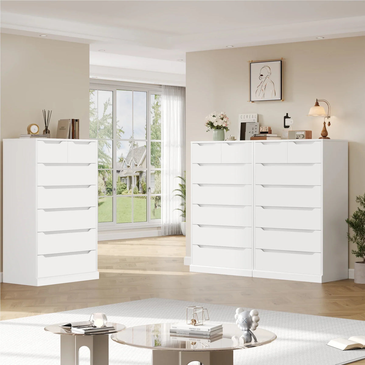2026 NewHomfa 7 Drawer White Dresser, 51.3"H Wood Storage Cabinet with Upgraded Stable Base, Vertical Chest for Bedroom Living Room