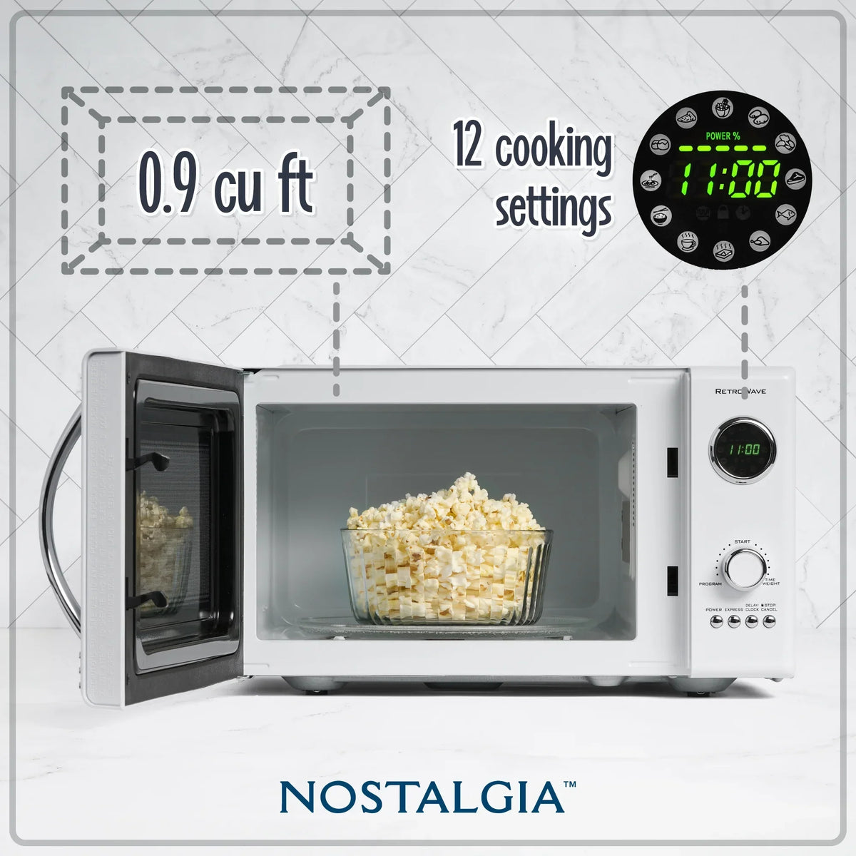 2026 NewNostalgia Retro Microwave for Countertop 0.9 cu ft Vintage Microwave, Ivory