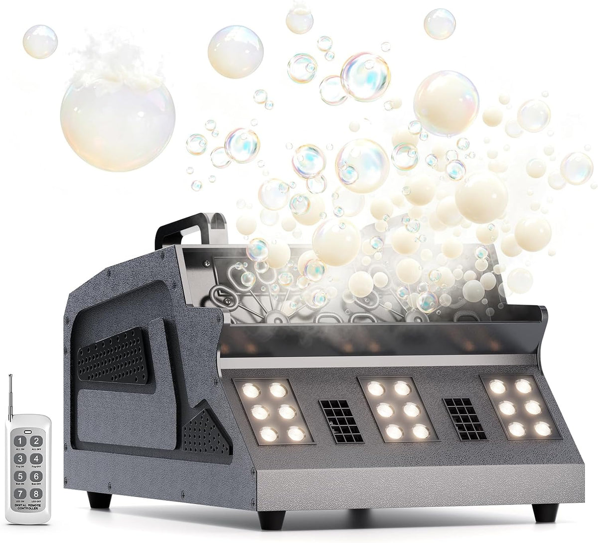 2026 Máquina de Burbujas de Humo de 1500W con Control Remoto, 18 LED RGB d-mx512 Compatible con Máquina de Niebla de Burbujas con Control Independiente para Bodas Escenarios Fiestas Halloween y Navidad