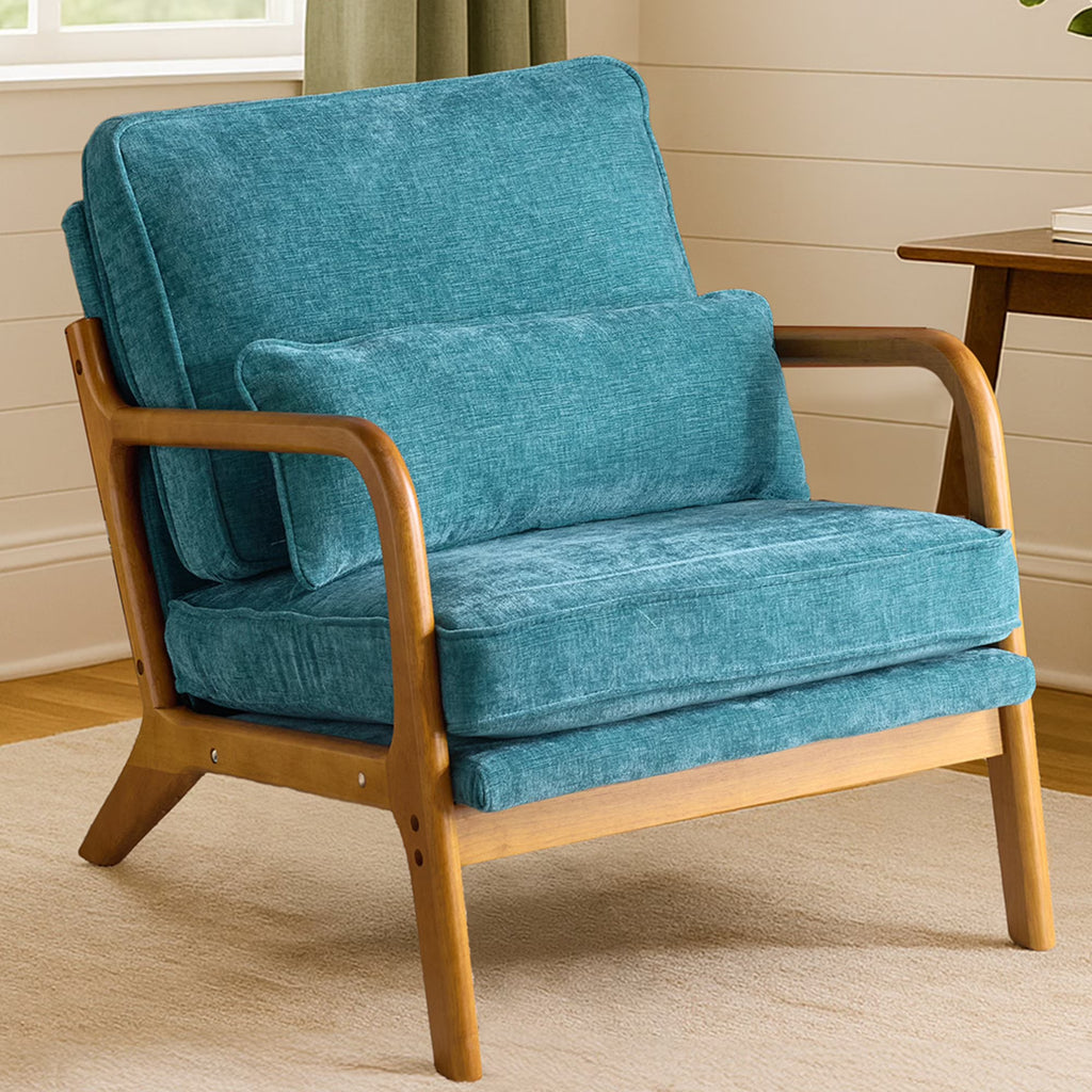 2026 NewKtaxon Accent Chair Corduroy Upholstered Armchair, Reading Club Chair with Pillow and Solid Wood Frame for Living Room Bedroom Furniture Off White