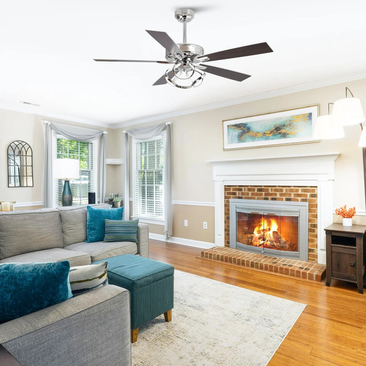 2026 NewParrot Uncle 52-Inch Contemporary Chrome Ceiling Fan with Integrated LED Lights and Remote Control