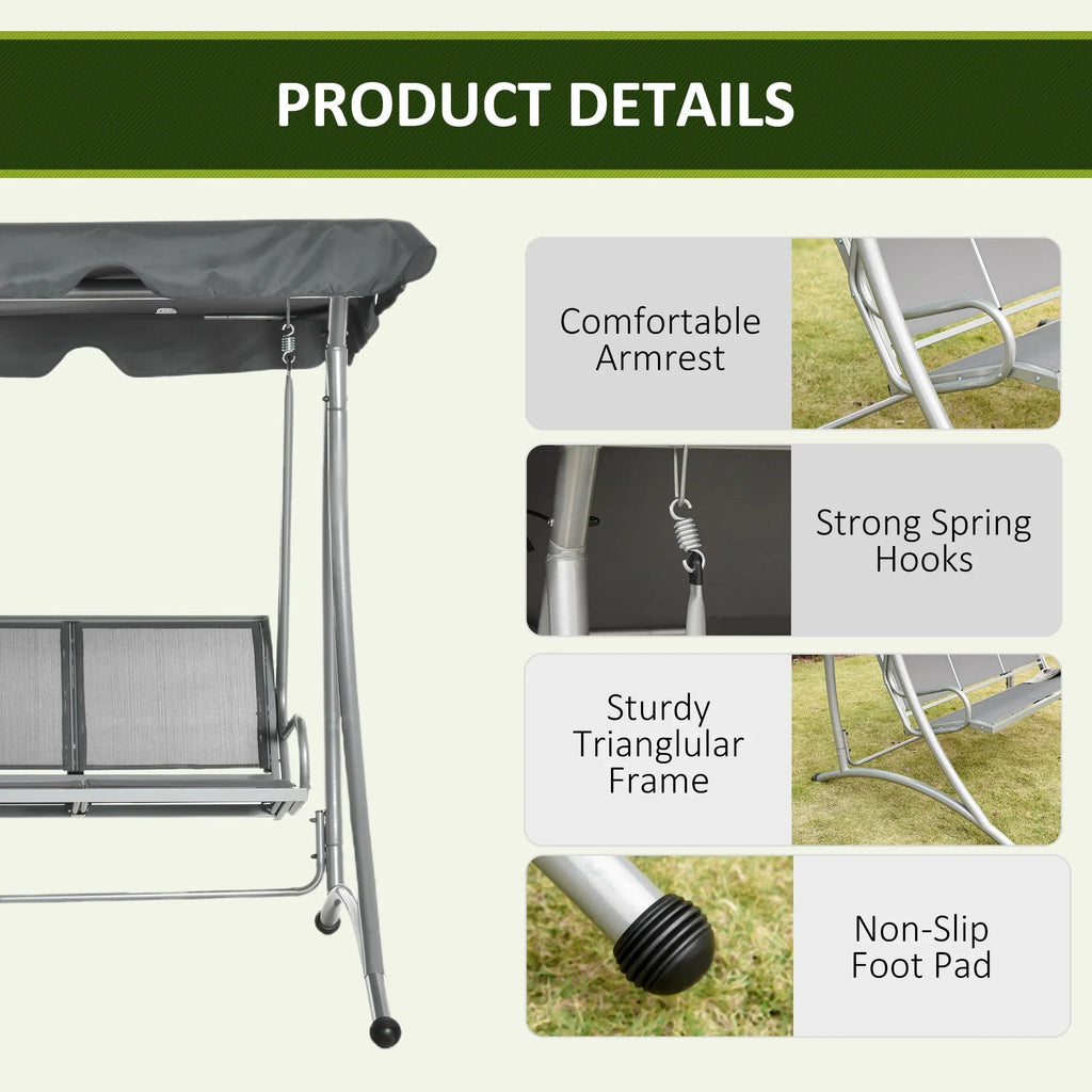2026 NewOutsunny 3 Person Patio Swing Seats, Porch Swing with Stand & Adjustable Canopy, Heavy Duty Outdoor Swing Chair Bench for Adults, Black