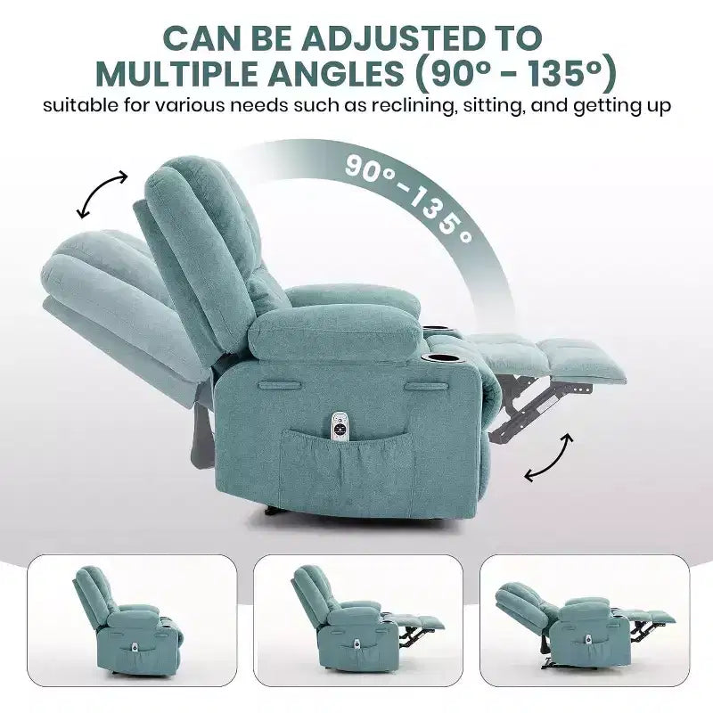 2026 Sillón reclinable manual con masaje por vibración y calefacción lumbar, bolsillo lateral y portavasos