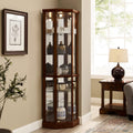2026 NewWalnut Cabinet With 6 Shelves, Adjustable Glass & Mirrored Back Design Shelf Lighted Corner Curio Shelves In