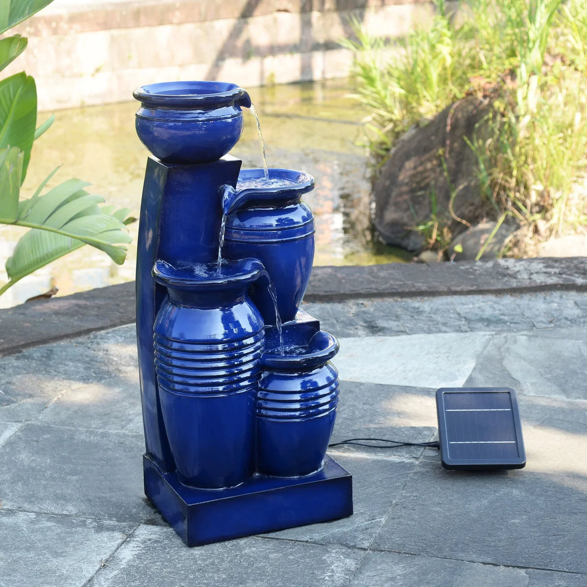 2026 NewTeamson Home 28.74" Solar Water Fountain with LED Lights, Navy