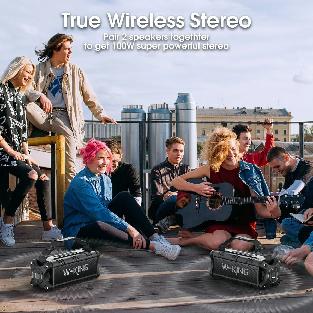 2026 NewW-King 50W Bluetooth Speakers, IPX6 Waterproof, Deep Bass, 30H, TWS, Black