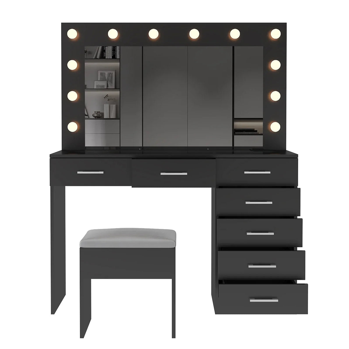 2026 NewKtaxon Large Makeup Vanity, Vanity Table Set w/ Visible Glass Top w/ Charging Station, White